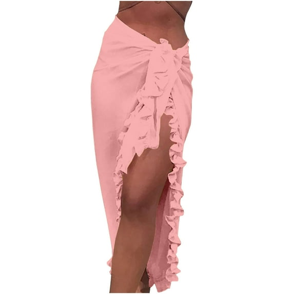 Mrat Stretchy Flared Skirts Women's Casual Fashion Solid Color Flowing Skirt Hip Wrap Skirt Flowy Maxi Skirts S-213 Pink-A One Size
