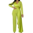 thumbnail image 1 of Mrat Stretchy Jumpsuits Fall Women's Trendy Long Sleeved V-Neck Zipper Solid Long Jumpsuit Women's Wide Pants S-26 Green L, 1 of 7