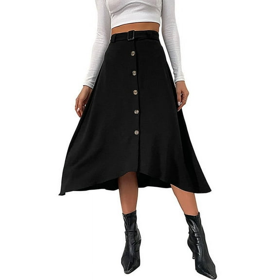 Mrat Stretchy Skirt Women's Fashion Mid Length Knitted Skirt Button Irregular Skirt Pencil Skirts S-61 Black L
