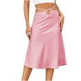 thumbnail image 1 of Mrat Stretchy Skirts Women's Casual Fashion Solid Color Zipper Satin Skirt Navel Temperamental Commute Skirt Jean Skirts S-66 Pink-A S, 1 of 6