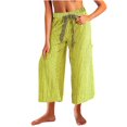 thumbnail image 1 of Mrat Striped Wide Leg Capris for Women Loungewear Pants Mid Elastic Waisted Drawstring Beach Pants Cropped Pants with Pockets S-22 Yellow M, 1 of 6