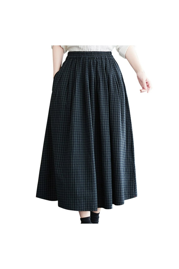 Summer Boho Skirt Womens Pleated Gauze Knee Length Skirt Adult Dancing Skirt Scooter Skirts S-243 Dark Blue XL