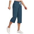 thumbnail image 1 of Mrat Summer Capris Pants for Women Drawstring Large Solid Casual Loose Cropped Pants with Pockets Checkered Pants S-61 Dark Blue m, 1 of 6