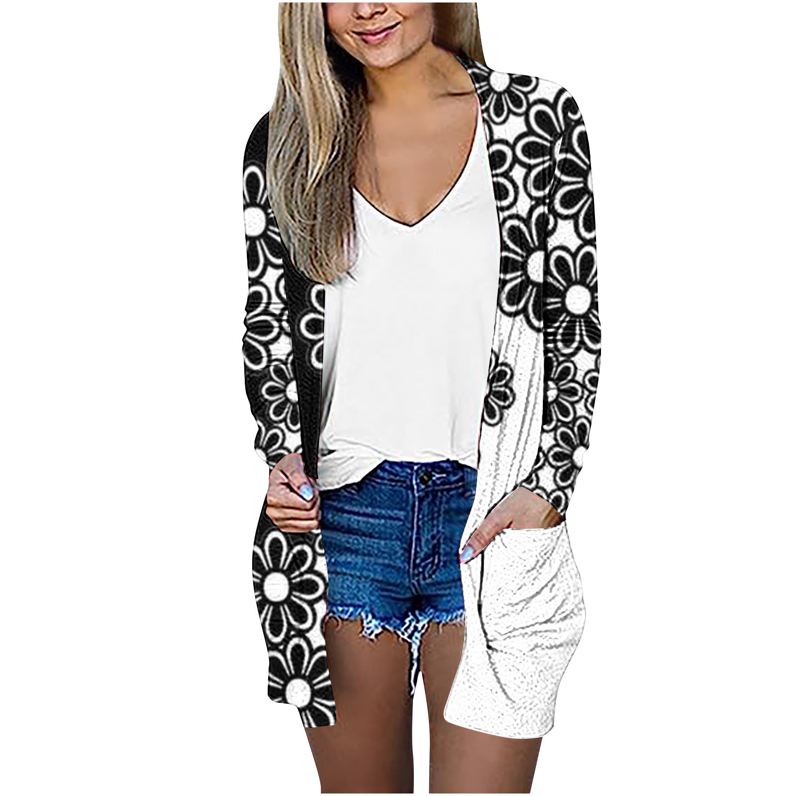 Mrat Summer Cardigan for Women Long Sleeve Printing Cardigan