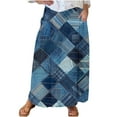 thumbnail image 1 of Mrat Summer Skirts for Women Women's Casual Retro Floral Skirts Linen Elastic Waist Pleated Maxi Skirt with Pockets Plus Size Skirts S-288 Blue M, 1 of 5