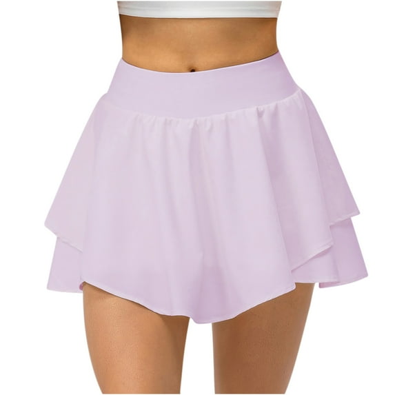 Mrat Summer Spring Skirts Women's Fake Two-Piece Running Casual Summer Sports Exercise Cycling Shorts Gym Yoga Tennis Skirt Long Flowy Skirt S-124 Purple L
