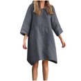 thumbnail image 1 of Mrat Sundresses for Women Linen Cotton Solid 3/4 Sleeve Round Neck Knee Length Midi Casual Beach Dresses S-43 Gray XL, 1 of 6