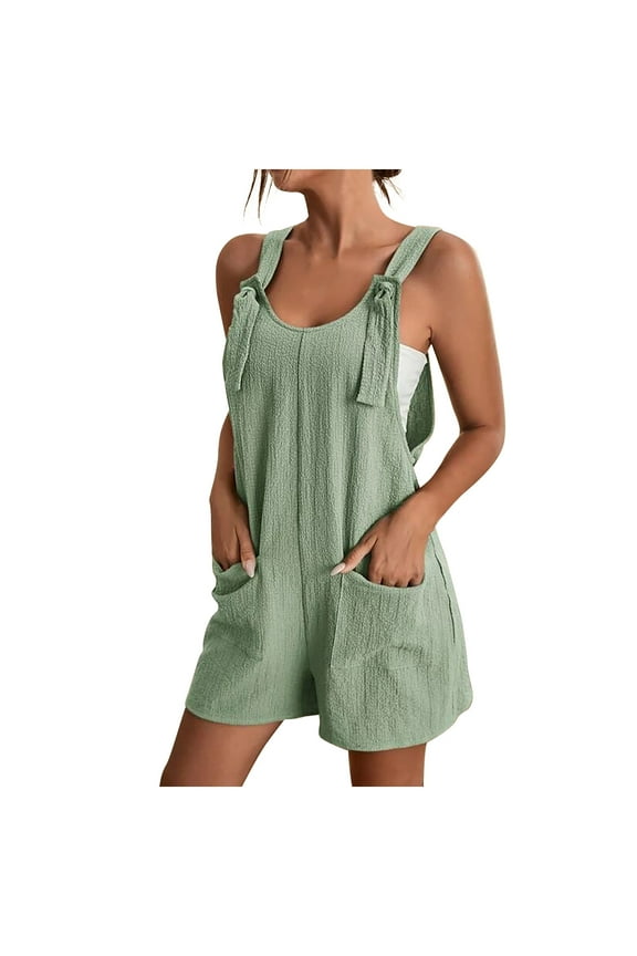 Suspender Shorts Jumpsuits Womens Summer Fashion Wide Leg Rompers Casual Solid Color Bib Overalls Womens Checkered Pants S-32 Green XXL