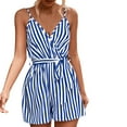 thumbnail image 1 of Mrat Sweat Shorts Ladieset Women's Striped Suspender V-Neck Waist Fitting Drawstring Waist Fitting Jumpsuit Padded Bike Shorts Women S-509 Blue S, 1 of 4