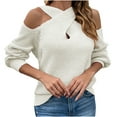 thumbnail image 1 of Mrat Sweater Pullover Winter Women Fashion Round Neck off the Shoulder Long Sleeve Solid Sweater Tee Tops Women's Sweaters Pullover S-5 White XL, 1 of 5