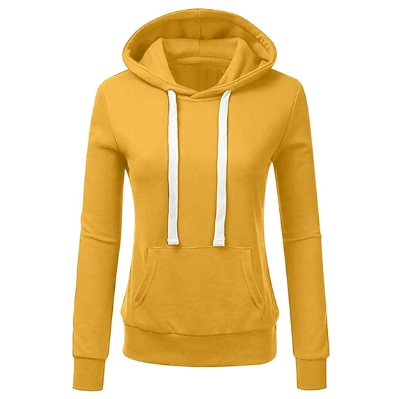 Mrat Sweatshirt Hoodi Womens Casual Hoodies Sweatshirt Drawstring Loose Fitting Hooded Pullover Tops S-228 Yellow XXL
