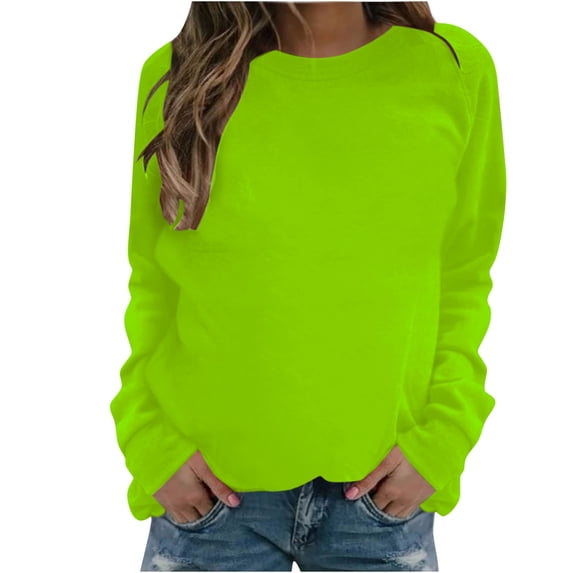 Mrat Sweatshirt for Women Round Neck Pullover Blouse Long Sleeve Hoodless Sweatshirt Tops Fall Pullover Clothes for Women Hooded Fall Clothes Loose Shirt Printed Hoodies Blouse Tunic Green M