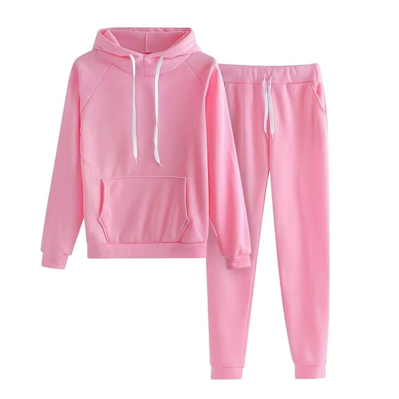 Mrat Sweatsuit Set for Women 2 Piece Outfits Casual Hoodie Drawstring Sweatshirt Jogger Sweatpants Tracksuit with Pockets S-75 Pink-a L