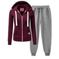 thumbnail image 1 of Mrat Sweatsuits for Women Set 2 Piece Hoodie Long Sleeve Sweatshirts Jogger Pant Sweat Suits 2 Piece Set Hooded Set Cotton Sets for Ladies A1_Wine M, 1 of 6
