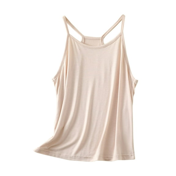 Mrat Tank Tops 2024 Women's Casual and Fashionable Outerwear Solid Color Round Neck Sleeveless Tops Low Cut Tank Tops for Women S-344 Beige XL