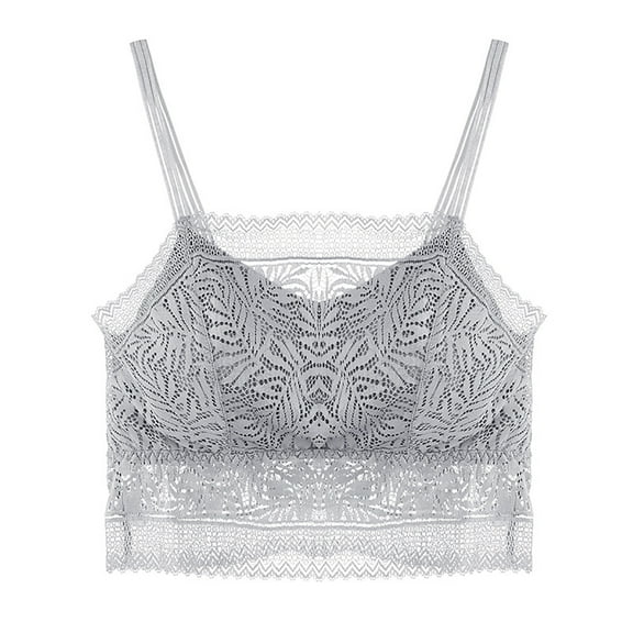 Mrat Tank Tops Womens Lace Cami Cropped Tops Spaghetti Strap V Neck Bustier Going out Tops Camisole Bralette Removable Chest Pad S-235 Gray One Size