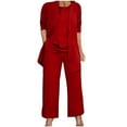 thumbnail image 1 of Mrat Three Piece Trendy Suit Set Mother of the Bride Pant Suits 3pc with Cardigan Elegant Wedding Formal Outfit Set Evening Gown for Women S-68 Red-A S, 1 of 6