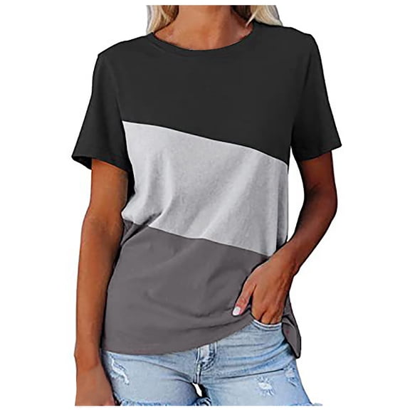 Mrat Tops For Women Work Casual Short Sleeve Round-Neck Blouses & Shirts Fashion Ladies Summer Round-Neck Print Casual T-shirt Blouse Long Tank Tops For Female