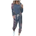 thumbnail image 1 of Mrat Tracksuits for Women Set 2 Piece 2 Piece Jogging Sets Floral Print Polyester Long Sleeve Sweatsuits Sets Two Piece Track Suits Drawstring High Waist Pants Set Comfy Outfits S-Blue 3XL, 1 of 5