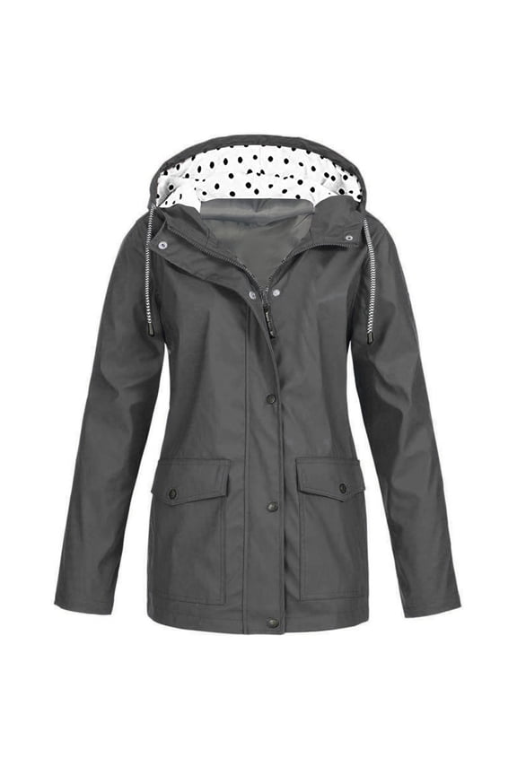 Travel Rain Coats for Lady Packable Women Solid Rain Jacket Outdoor Plus Size Hooded Raincoat Windproof Raincoat for Lady Water Proof with Hood S-30 Gray 5XL