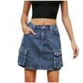 thumbnail image 1 of Mrat Tulle Skirts for Women Women's Elastic Waist Stretch Slim Fitting Pocket Denim Short Skirt Half Jean Skirts Wrap Skirt S-63 Blue XXL, 1 of 8