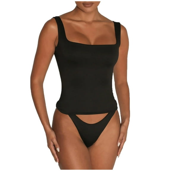 Mrat Tunic Tank Tops Women's Fashion Casual Spring Summer Beach Solid Color Round-Neck Tank Tops Tank Tops Women S-192 Black L