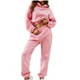 thumbnail image 1 of Mrat Two Piece Athletic Suit Set Women's Casual Cutumn and Solid Color Pullover Hooded Long Sleeve Shirt and Trousers Suit Plus Size Sweatsuits S-884 Pink-A M, 1 of 8
