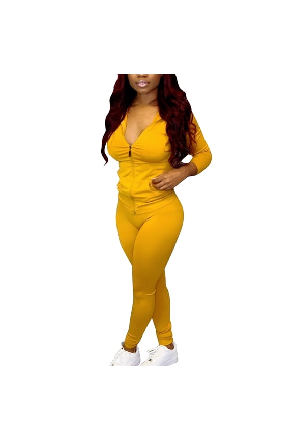 Two Piece Athletic Sweatsuit Women's Two Piece Tracksuit Set Long Sleeve Zipper Hoodie Jacket with Sweatpants Sweatsuit Jogger Workout Outfits S-20 Yellow S