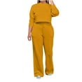 thumbnail image 1 of Mrat Two Piece Jogger Suit Set Casual 2 Piece Outfits for Women Long Sleeve Cropped Tops Sweatsuit Wide Leg Long Pants Sets Tracksuit with Pockets S-64 Yellow M, 1 of 7
