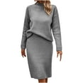 thumbnail image 1 of Mrat Two Piece Office Suit Set Women's Casual Solid Color Knitted Sweater Long Sleeve Turtleneck Active Sweatsuit S-192 Gray S, 1 of 5