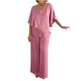 thumbnail image 1 of Mrat Two Piece Running Suit Set Mother of Bride Dressy for Wedding Two Piece Vintage Satin Pantsuits Formal 3/4 Sleeve Irregular Hem Tops Loose Pants Women Guest Outfit S-52 Pink-A 3XL, 1 of 6