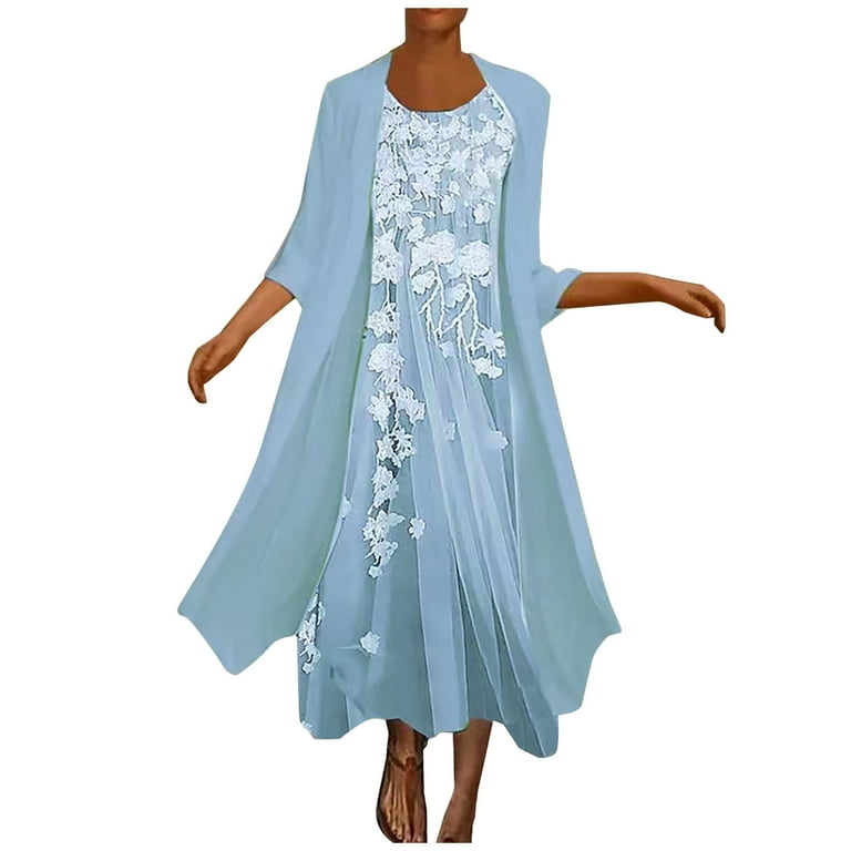Mrat Two-Piece Set Maxi Dress for Womens Flowy Chiffon Cardigan