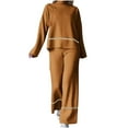 thumbnail image 1 of Mrat Two Piece Sports Sweatsuit Womens Solid Color Medium High Neckline Striped Casual Split Tops Loose and Comfy Micro Flared Pants Set Suit Sets Outfits S-463 Brown S, 1 of 6