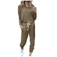 thumbnail image 1 of Mrat Two Piece Sweater Sets for Women 2 Piece Jogging Sets Solid Polyester Long Sleeve Sweatsuits Sets Two Piece Track Suits Drawstring High Waist Pants Set Comfy Outfits E-Coffee L, 1 of 5
