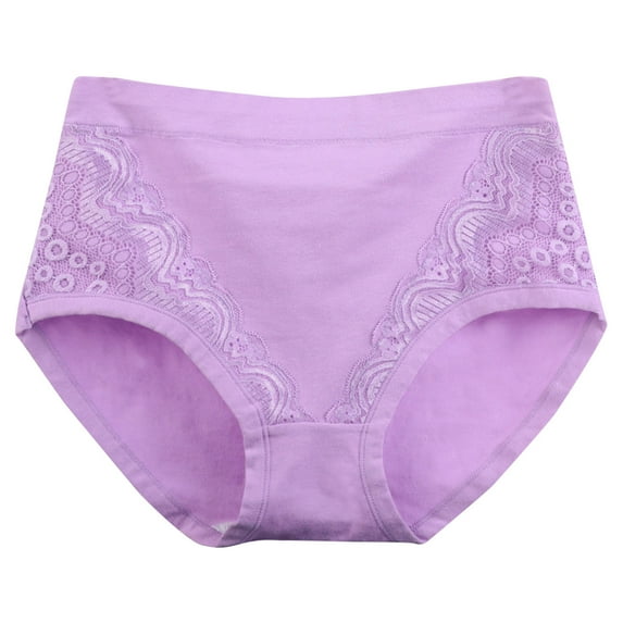 Mrat Underwear for Women Briefs Women's Solid Lace Briefs Plus Size High Waist Leak Proof Cotton Crotch Shorts Underwear Panties Incontinence Underwear for Women S-150 Purple XL