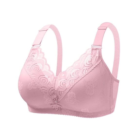 Mrat No Underwire Bras for Women High Support Sports Bras Women Soft Bra Style M-252 Tall Size Wireless Bra Female V-Neck Hook and Eye Bra Closure Lace Bralette Pink S