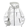thumbnail image 1 of Mrat Unisex Hooded Outdoor Jacket Solid Color Long Sleeve Coat Zipper Pocket Fall Womens Men Rain Jacket Coat Anoraks Warm Coats for Lady S-6 White L, 1 of 2
