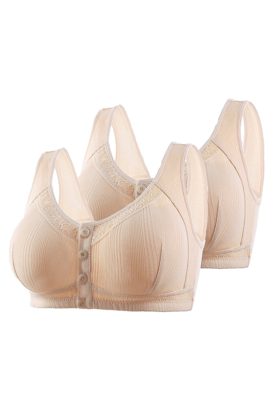 V Neck Sports Bra Casual Front Button Shaping Cup Shoulder Strap Underwire Bra Plus Size Extra-Elastic Wirefree S-489 Beige 46