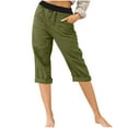 thumbnail image 1 of Mrat Wide Leg Exercise Pants Women’s Elastic Waist Summer Solid Casual with Pockets Outing Pants Capris Women's Casual Half Short S-2 Green S, 1 of 6