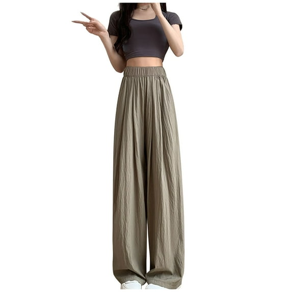 Mrat Wide Leg Sweatpants Women Silk Wide Leg Pants Travel Pants Women Flare Sweatpants Trouser Pants for Ladies Thin High Waisted Drape Casual Texture Straight Leg Pants Khaki XL