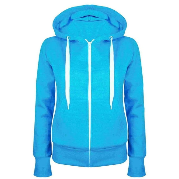 Mrat Winter Coats for Women Long Sleeve Casual Hooded Slim Zipper Plush Sweater Coat Warm Windproof Jacket Plus Size Thicken Fleece Lined Jacket Outwear Sweatshirts Light Blue_A L