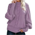 thumbnail image 1 of Mrat Winter Sweaters for Women Turtleneck Long Sleeve Knit Sweater Ladies Cuff Sleeve Knitted Pullover Sweaters Solid Color Fall Sweaters Purple S, 1 of 6