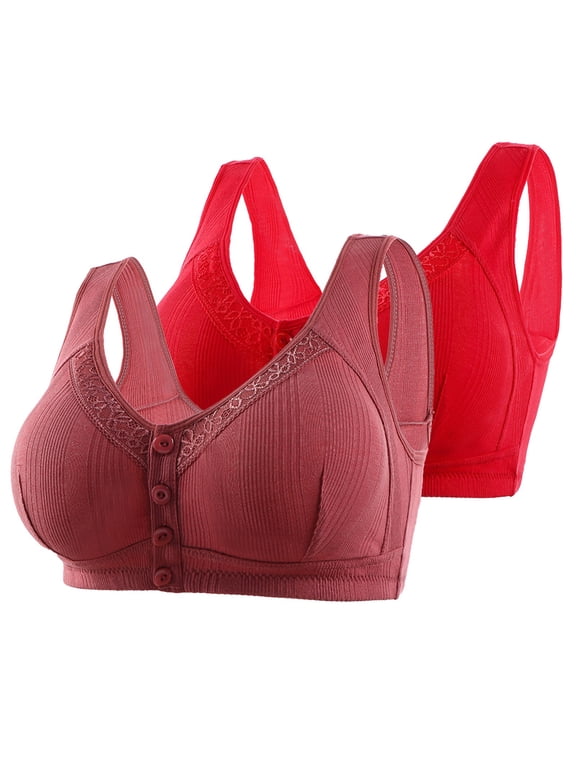 Mrat Wireless Bra Bralette for Women Casual Front Button Shaping Cup Shoulder Strap Underwire Bra Plus Size Extra-Elastic Wirefree S-67 Wine 42