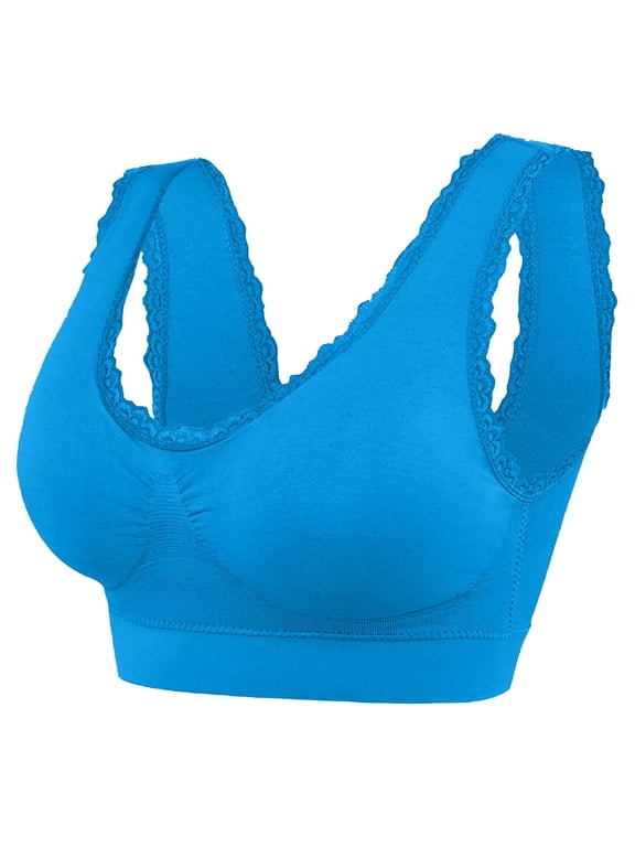 Mrat Wireless Bras for Large Breasted Women Cotton Bralette Women Push-Up Bra Style M-223 Big & Tall Size Soft Bra Female V-Neck Hook and Eye Bra Closure Lace Bralette Blue XXL