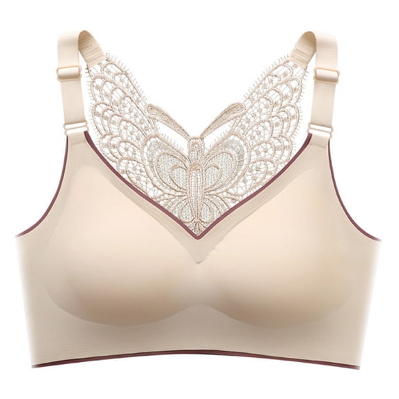 Mrat Wireless Bras for Women Back Lace Underwear Push up Seamless Light Support Sports Yoga Daily Bra S-69 Beige 3XL