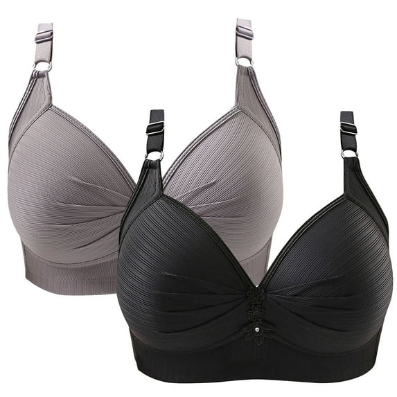 Mrat Wireless Push up Bras for Women 2PCS Woman's Fashion Plus Size Wire Free Comfortable Push up Hollow out Bra Underwear S-2 Gray 4XL