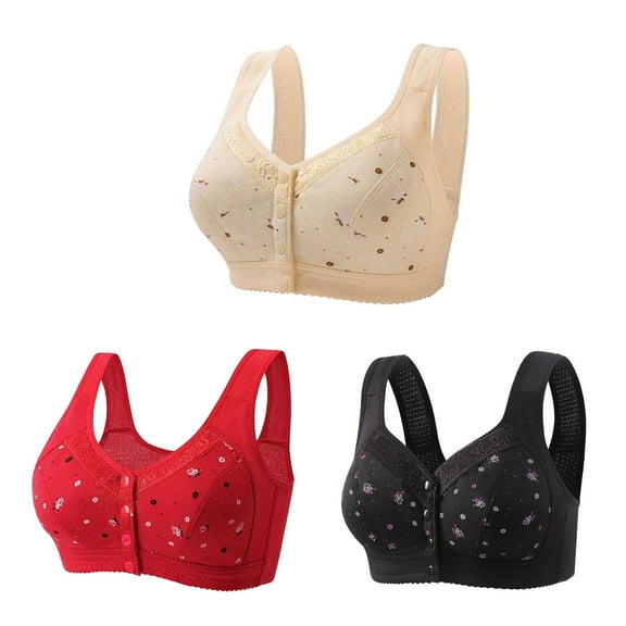 Mrat Wireless Sports Bras 3pc Front Snaps Full Cover Bras for Women Comfortable Button Close Sports Bras Breathable Everyday Bras Underwear S-186 Khaki M