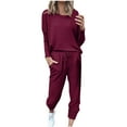thumbnail image 1 of Mrat Women 2 Piece Outfit for Winter 2 Piece Jogging Sets Solid Polyester Long Sleeve Sweatsuits Sets Two Piece Track Suits Drawstring High Waist Pants Set Comfy Outfits F-Hot Pink XL, 1 of 5