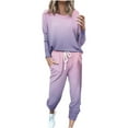 thumbnail image 1 of Mrat Women 2 Piece Set 2 Piece Jogging Sets Gradient Polyester Long Sleeve Sweatsuits Sets Two Piece Track Suits Drawstring High Waist Pants Set Comfy Outfits R-Purple XL, 1 of 5