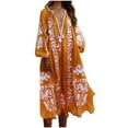 thumbnail image 1 of Mrat Women Boho Tassel Dress Lantern Long Sleeve Maxi Dress V-Neck Boho Printed Baggy Vacation Beach Dresses S-91 Orange L, 1 of 6